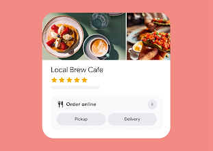 Official Google restaurant Business Profile example showing an Order online option with pickup and delivery choices.
